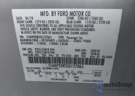 2018 Ford Taurus Se from USA, damaged, VIN 1FAHP2D82JG127065